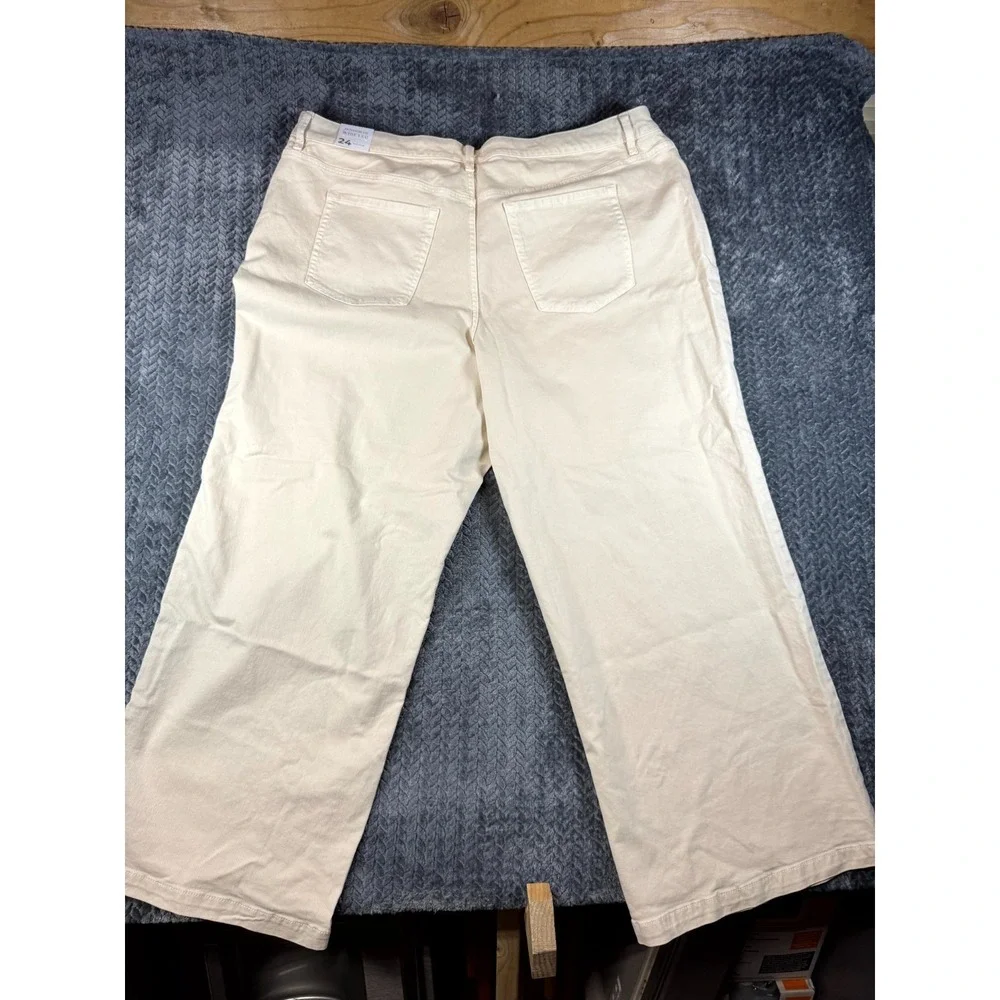 Lane Bryant Jeans Womens 24 Beige Stretch All Day Comfort Signature Fit Wide Leg